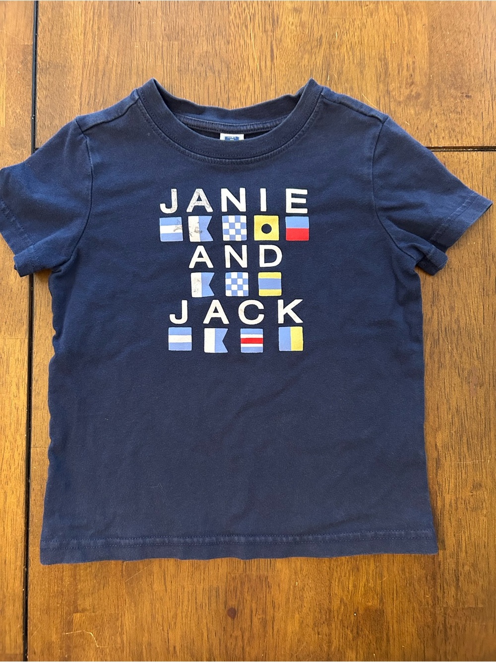 Janie and Jack Navy Tee with Multicolor Nautical Flags